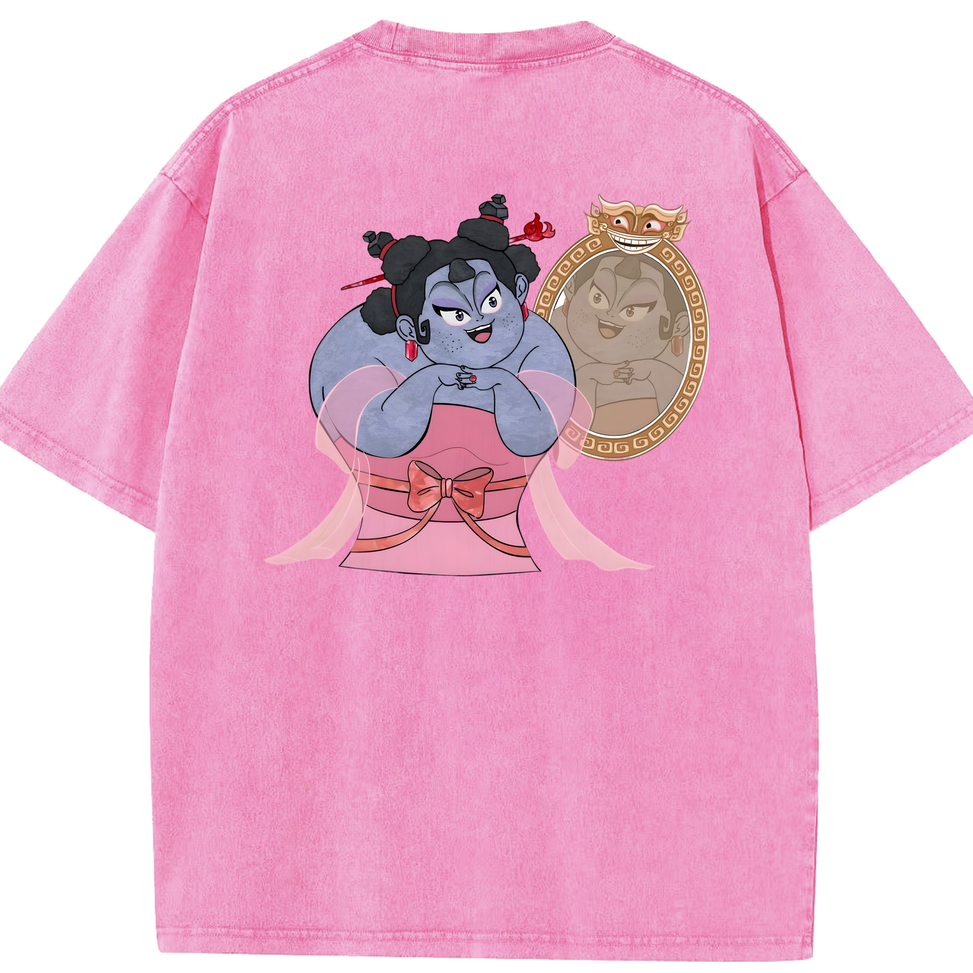 （画像用） Ne Zha 2 ナタ 魔童の大暴れ 綿100% ヴィンテージ風 半袖Tシャツ（背面プリント）
